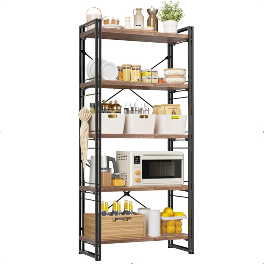 Amazon｜REIBII オープンシェルフ ラック 木製 5段 耐荷重150kg